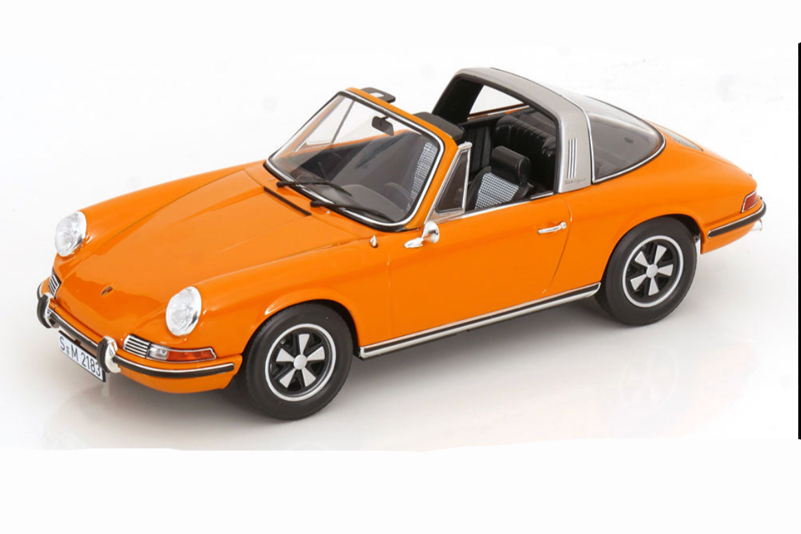 Norev 1970 Porsche 911 T 2.2 Targa w/ Removable Top Signal Orange 1:18