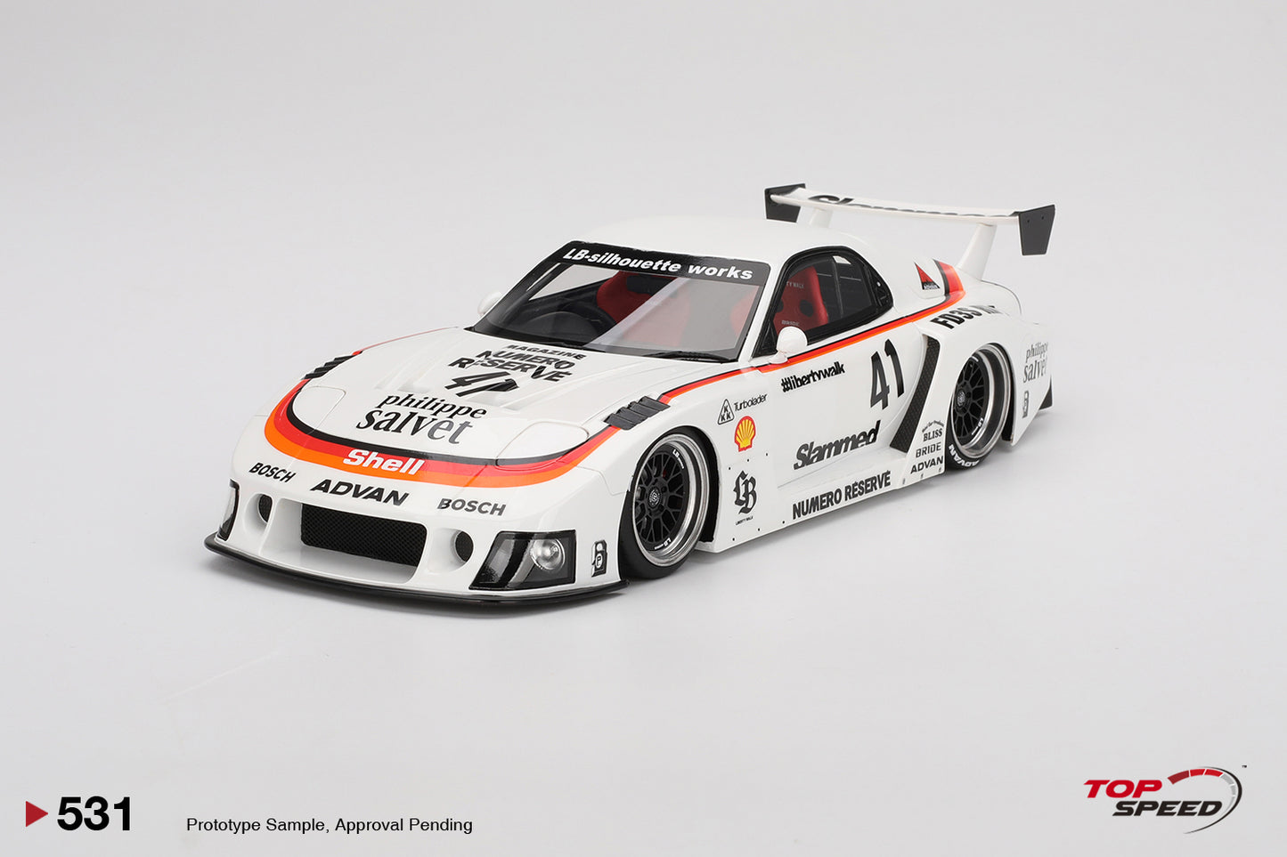 Topspeed Mazda RX-7 FD RS LB-Super Silhouette #41 Numero Reserve White 1:18