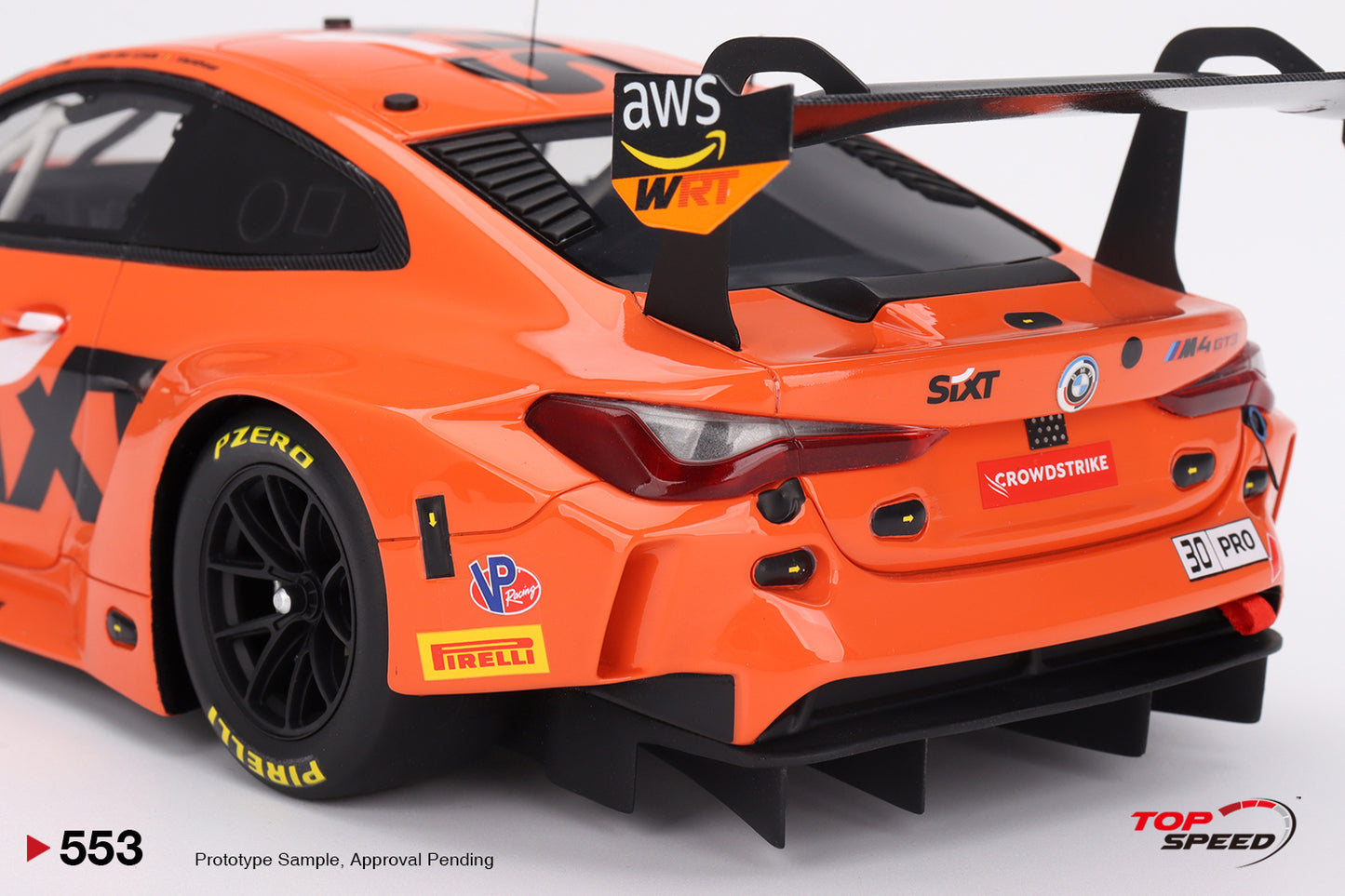 Topspeed BMW M4 GT3 #30 BMW M Team WRT 2023 IGTC Indy 8hr Winner Orange 1:18