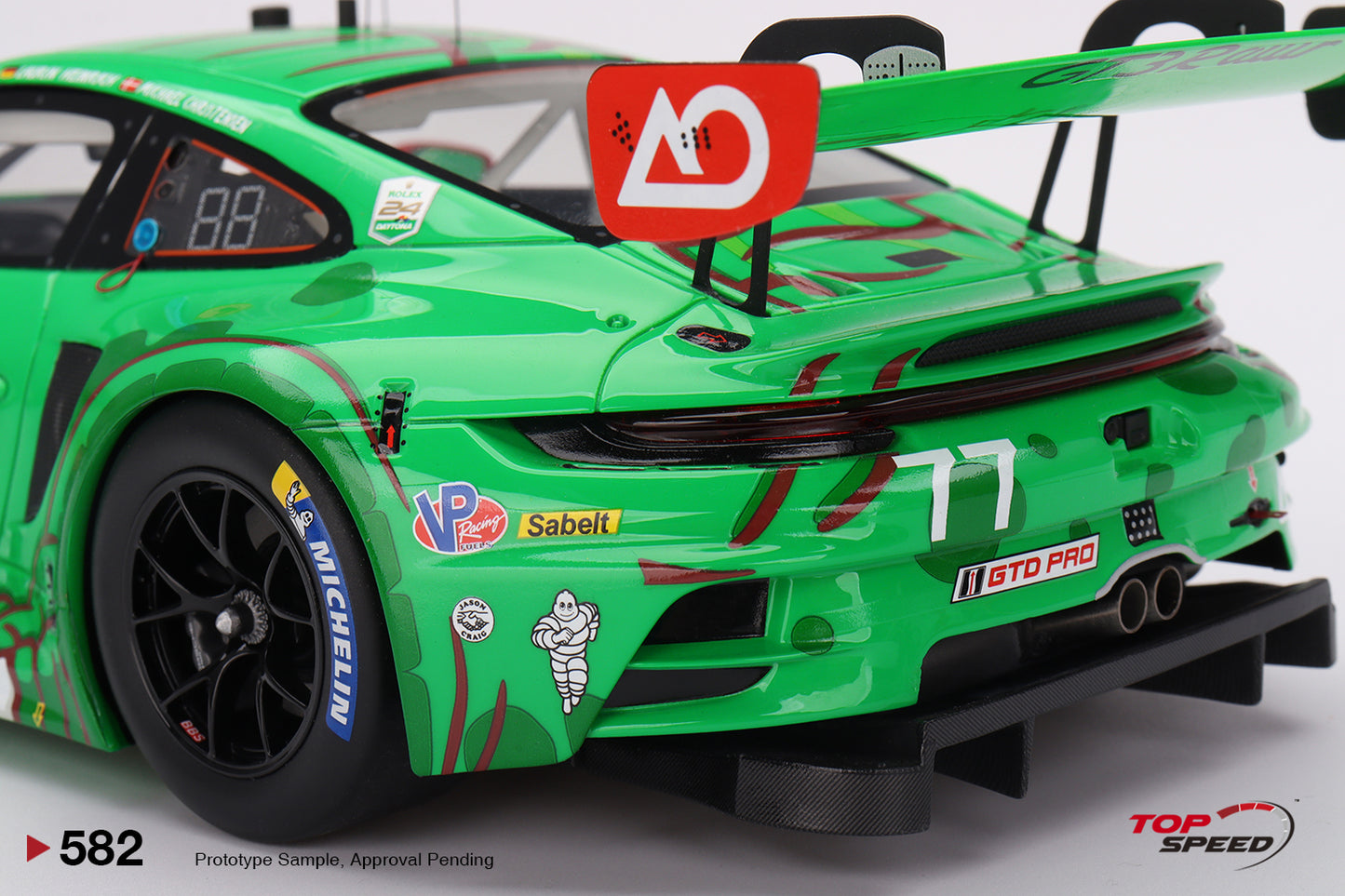 Topspeed Porsche 911 GT3 R (992) #77 Rexy AO Racing 2024 IMSA Daytona 24hrs GTD Pro 2nd Place Green 1:18