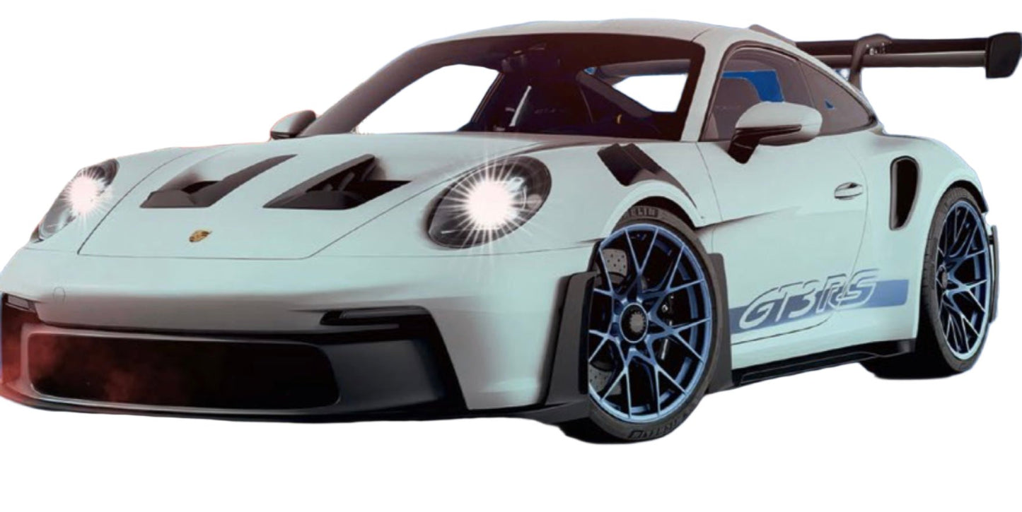 Solido 2024 Porsche 911 992 GT3 RS White w/ Indigo Blue Wheels and Deco 1:18