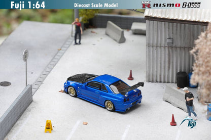 Fuji Nissan Skyline GT-R (R34) Nismo Z-Tune Bayside Blue w/ Carbon Fiber Hood 1:64