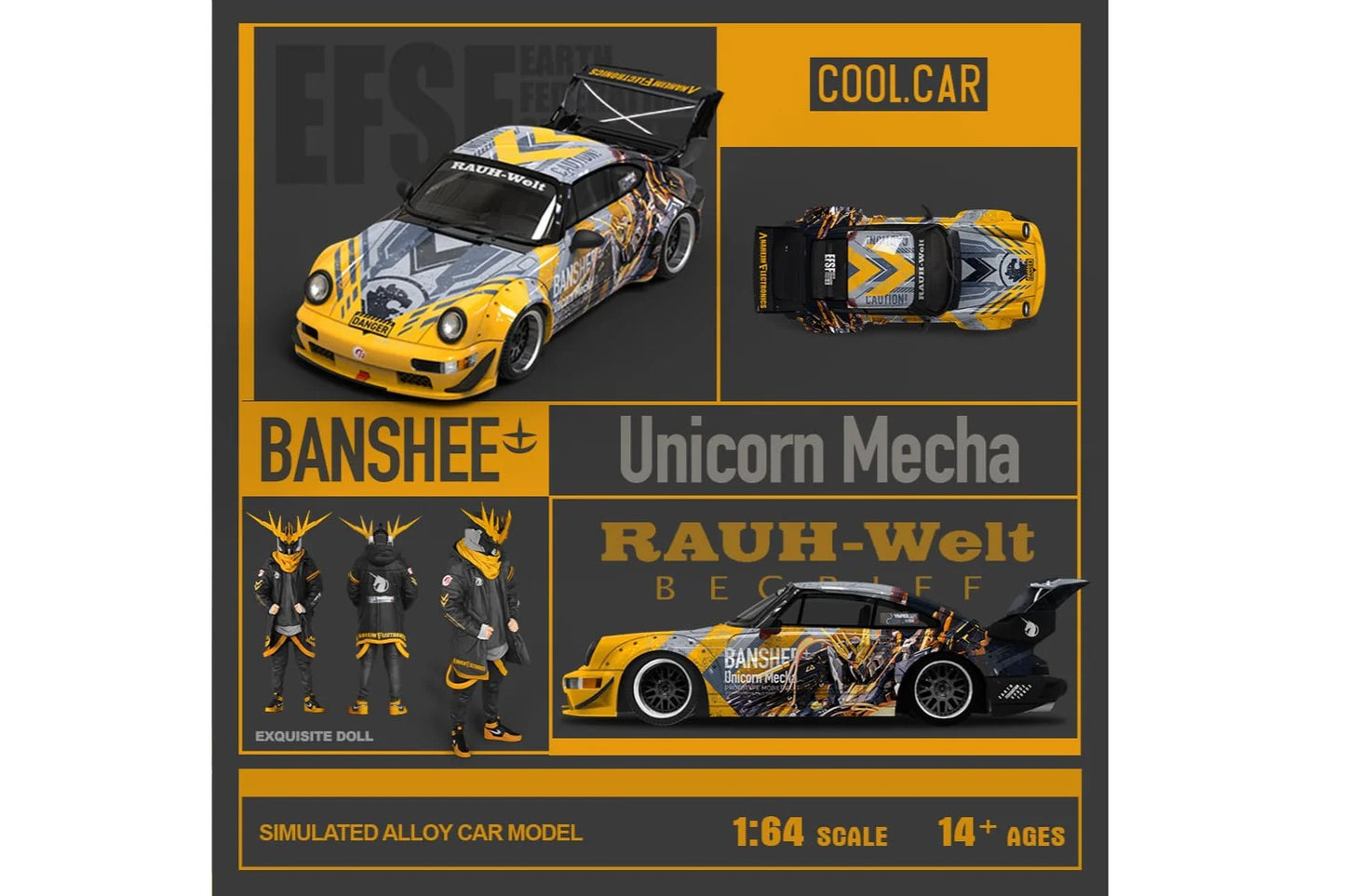 Cool Car Porsche 911 964 RWB Banshee Mecha Livery "Gundam" w/ Figure 1:64