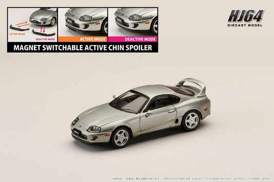 Hobby Japan 1993 Toyota Supra Mk4 (A80) w/ Switchable Front Spoiler Silver 1:64