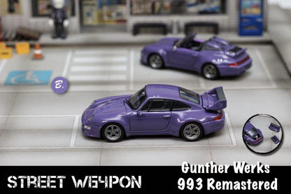 Street Weapon Gunther Werks Porsche 911 993 Remastered Coupe w/ Interchangeable Wings Dark Purple 1:64