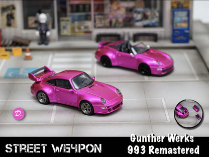 Street Weapon Gunther Werks Porsche 911 993 Remastered Coupe w/ Interchangeable Wings Flash Pink 1:64