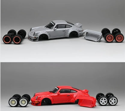 CM Model Porsche 911 964 Widebody w/ Changeable Wings and Wheels Nero Grey 1:64