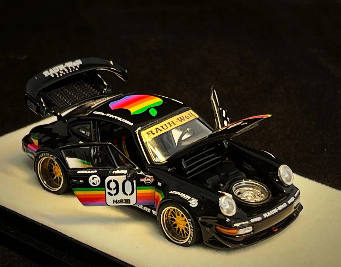 PGM Porsche 911 964 RWB Apple Computer (with Openings) Black BASE VERSION 1:64