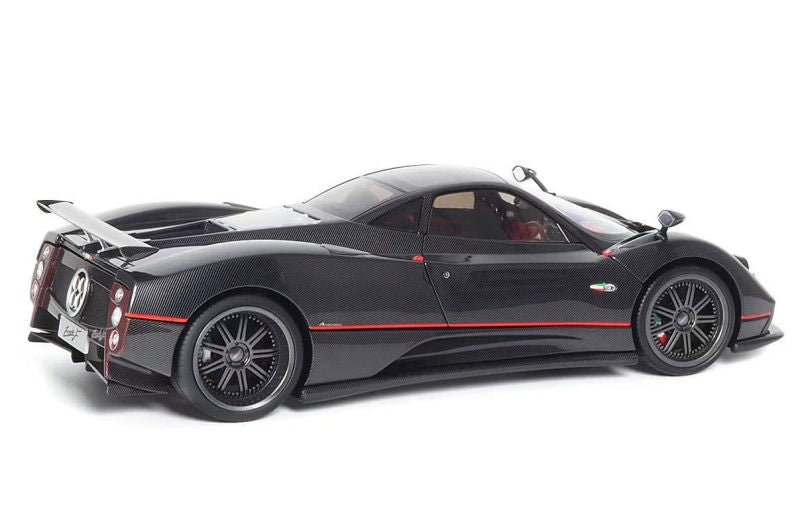 Almost-Real 2005 Pagani Zonda F Gloss Carbon Black w/ Red Stripe & Accents 1:18