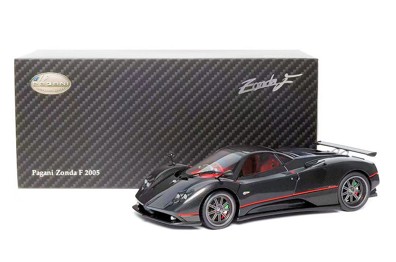 Almost-Real 2005 Pagani Zonda F Gloss Carbon Black w/ Red Stripe & Accents 1:18