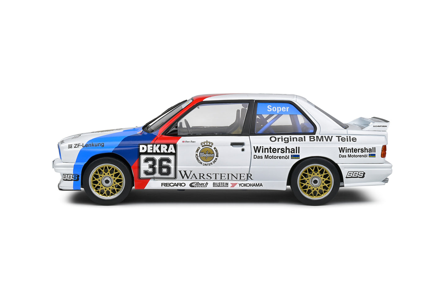 Solido 1989 BMW E30 M3 DTM No 36 Soper White w/ Red and Blue 1:18