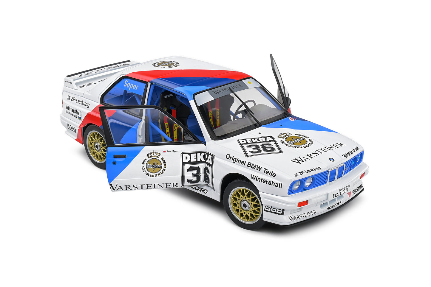 Solido 1989 BMW E30 M3 DTM No 36 Soper White w/ Red and Blue 1:18