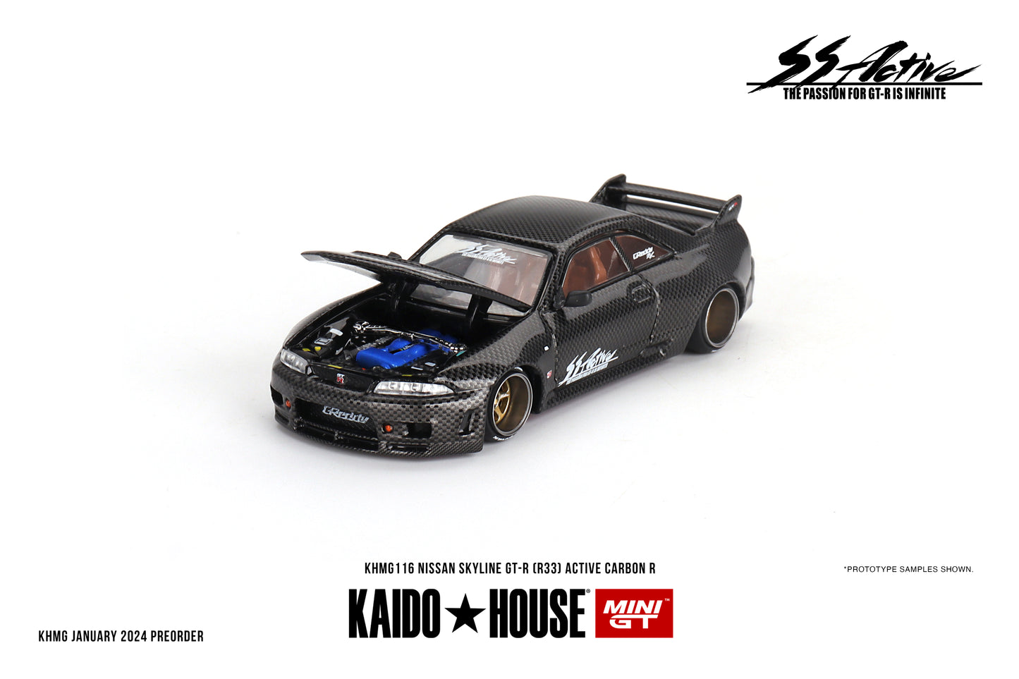 Mini GT 1995 Nissan Skyline GT-R (R33) Kaido House Active Carbon R V1 (Full Carbon Fiber) 1:64