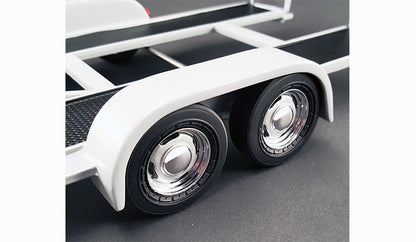 Acme Models - Accessories - Tandem Car Trailer Double Axle w/ Tire Rack White 1:18