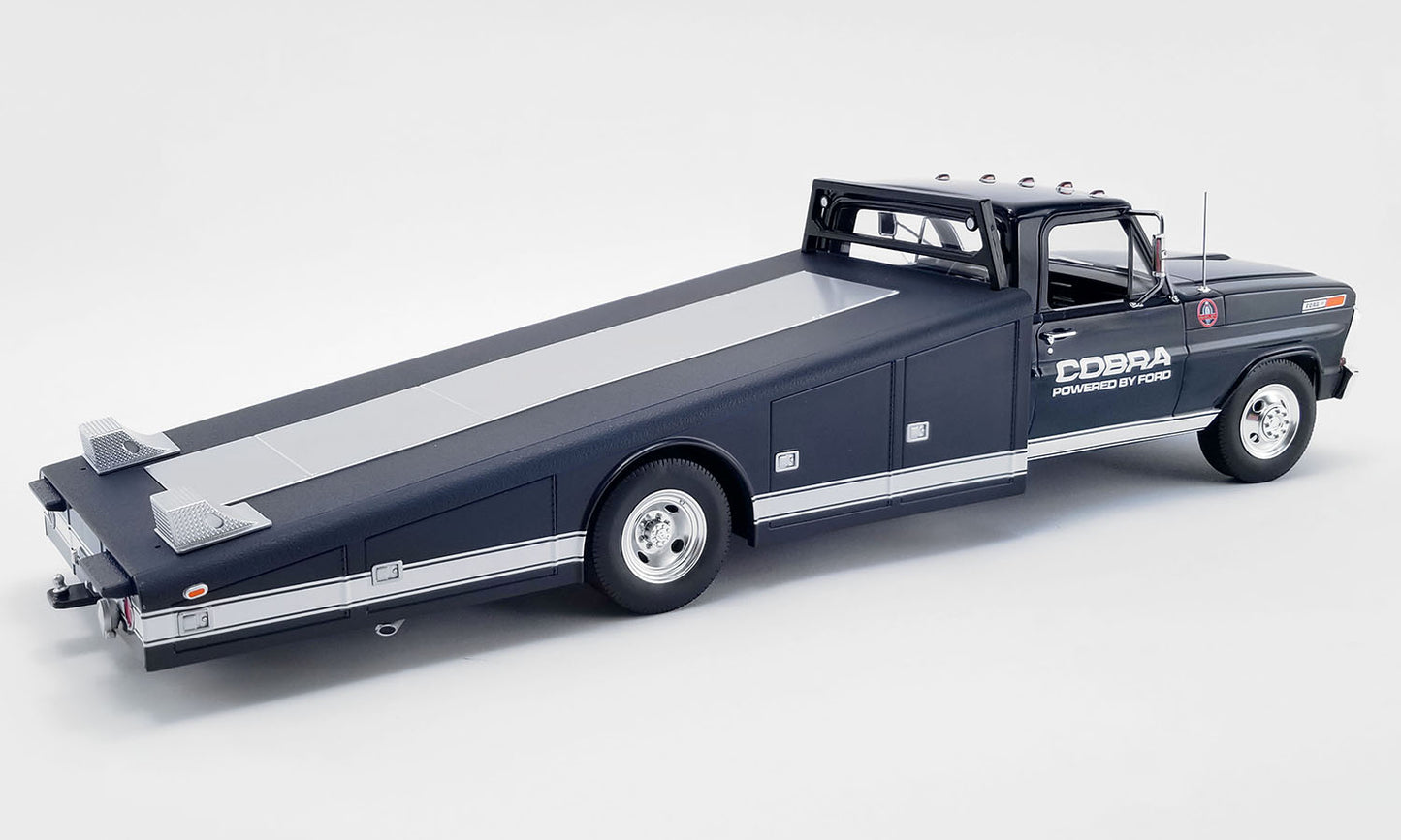 Acme 1970 Ford F-350 Ramp Truck Cobra Powered by Ford Blue 1:18