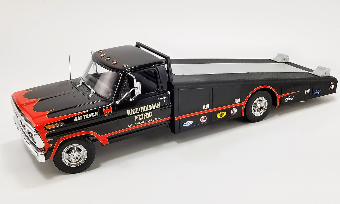 Acme 1970 Ford F-350 Ramp Truck Rick and Holman Bat Truck Black 1:18