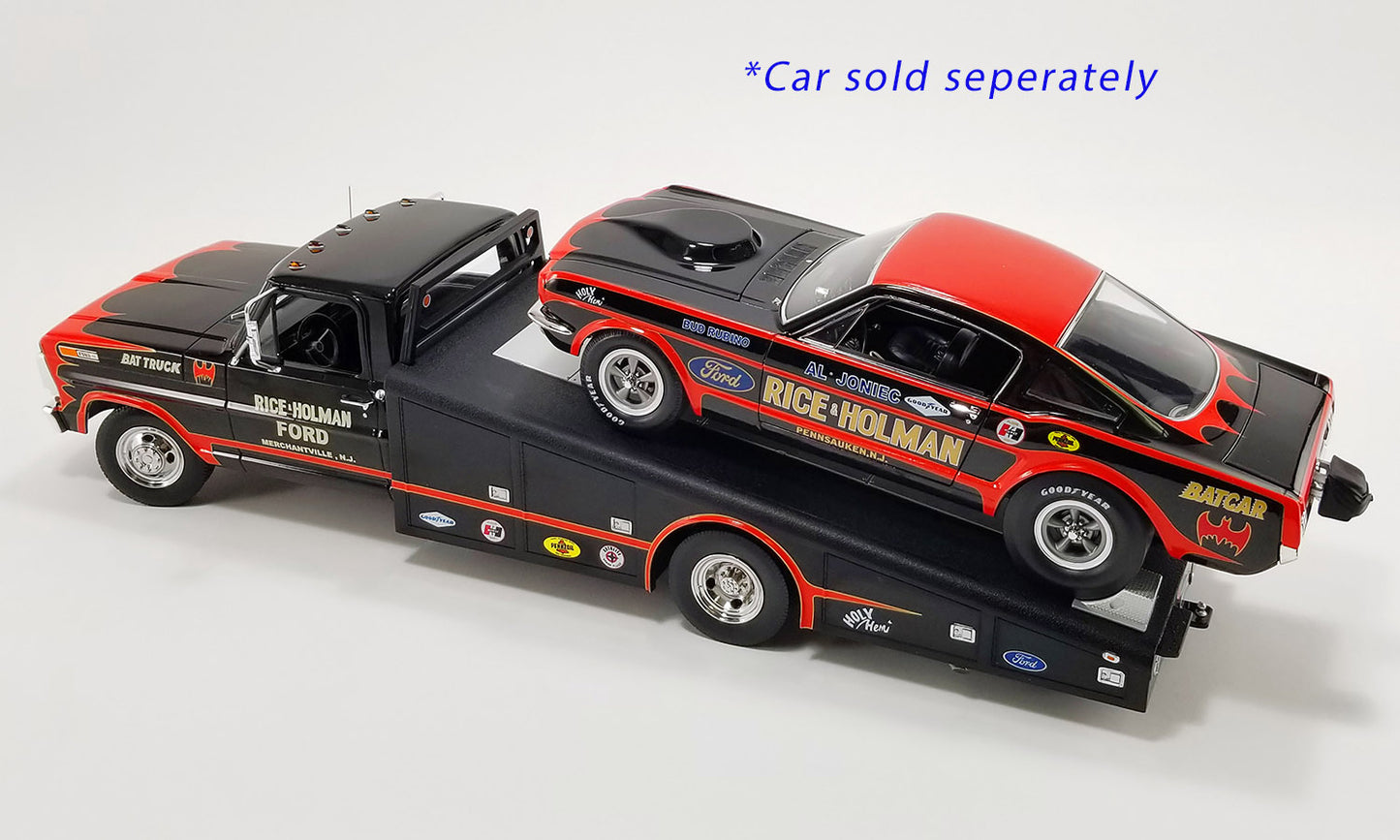 Acme 1970 Ford F-350 Ramp Truck Rick and Holman Bat Truck Black 1:18