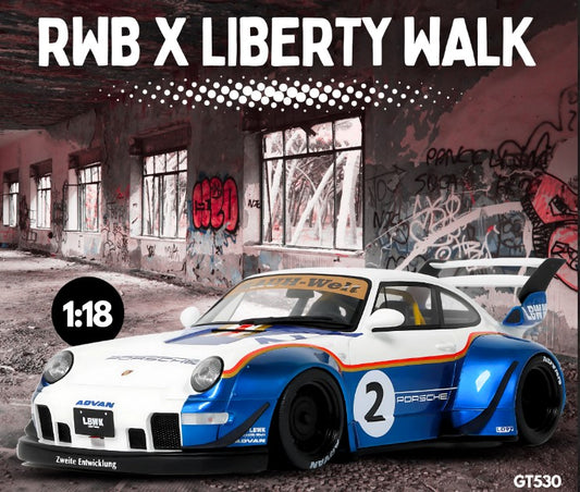 GT Spirit 2023 Porsche 911 RWB X No 2 Liberty Walk White and Blue 1:18