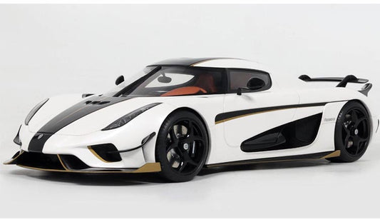 GT Spirit 2018 Koenigsegg Regera White Metallic w/ Black Stripes & Gold Accents 1:18