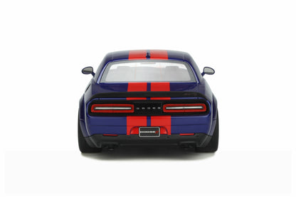 GT Spirit 2021 Dodge Challenger SRT Hellcat Super Stock Indigo Blue w/ Red Stripes 1:18