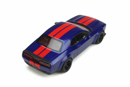 GT Spirit 2021 Dodge Challenger SRT Hellcat Super Stock Indigo Blue w/ Red Stripes 1:18