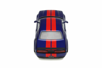 GT Spirit 2021 Dodge Challenger SRT Hellcat Super Stock Indigo Blue w/ Red Stripes 1:18