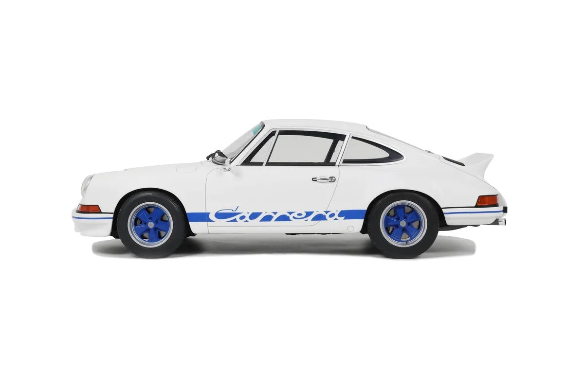 GT Spirit 1973 Porsche 911 Carrera RS 2.7 Coupe White w/ Blue Wheels and Deco 1:12