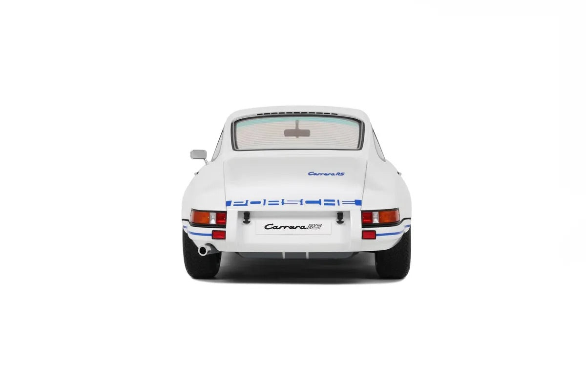 GT Spirit 1973 Porsche 911 Carrera RS 2.7 Coupe White w/ Blue Wheels and Deco 1:12