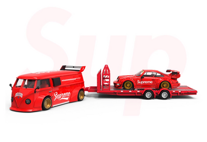 BSC (BriscaleMicro) T1 Van Camper, Trailer, & Porsche 911 964 RWB Set Supreme Livery Red 1:64