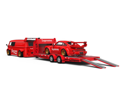 BSC (BriscaleMicro) T1 Van Camper, Trailer, & Porsche 911 964 RWB Set Supreme Livery Red 1:64