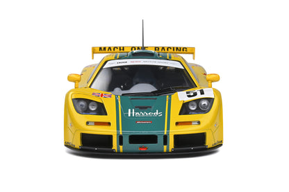 Solido 1995 Mclaren F1 GTR Short Tail #51 Team Harrods Mach One Racing 24hr LeMans Yellow 1:18