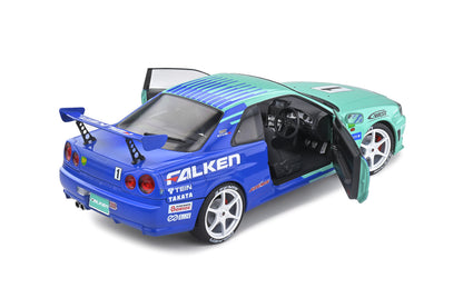 Solido 1999 Nissan Skyline GT-R (R34) Falken Drift Livery – Green Blue 1:18