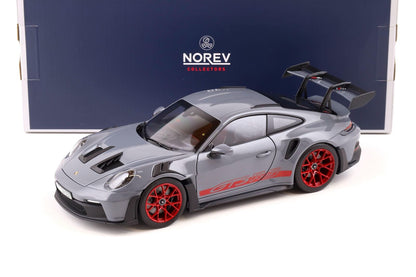 Norev Porsche 911 992 GT3 RS Arctic Gray w/ Pyro Red Wheels 1:18