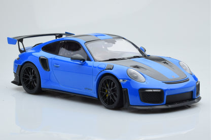 Minichamps 2018 Porsche 911 991.2 GT2 RS Blue w/ Weissach Package, Black Magnesium Wheels 1:18