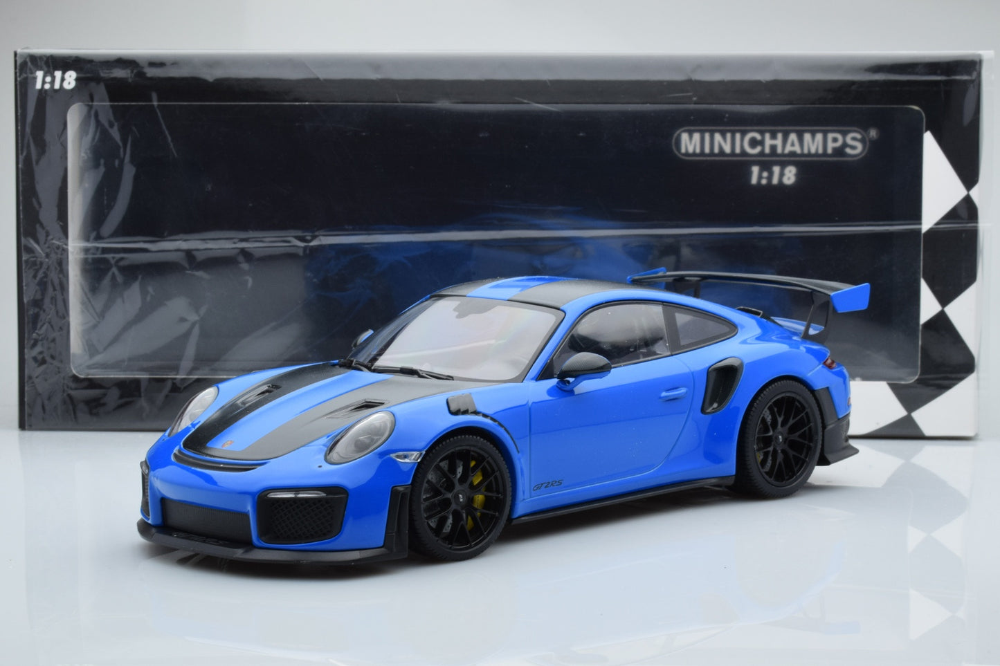 Minichamps 2018 Porsche 911 991.2 GT2 RS Blue w/ Weissach Package, Black Magnesium Wheels 1:18