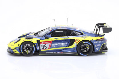 Minichamps Porsche 911 992 GT3 R Team Rutronik Racing No 96 24hr Nurgurgring 2023 Yellow & Blue 1:18