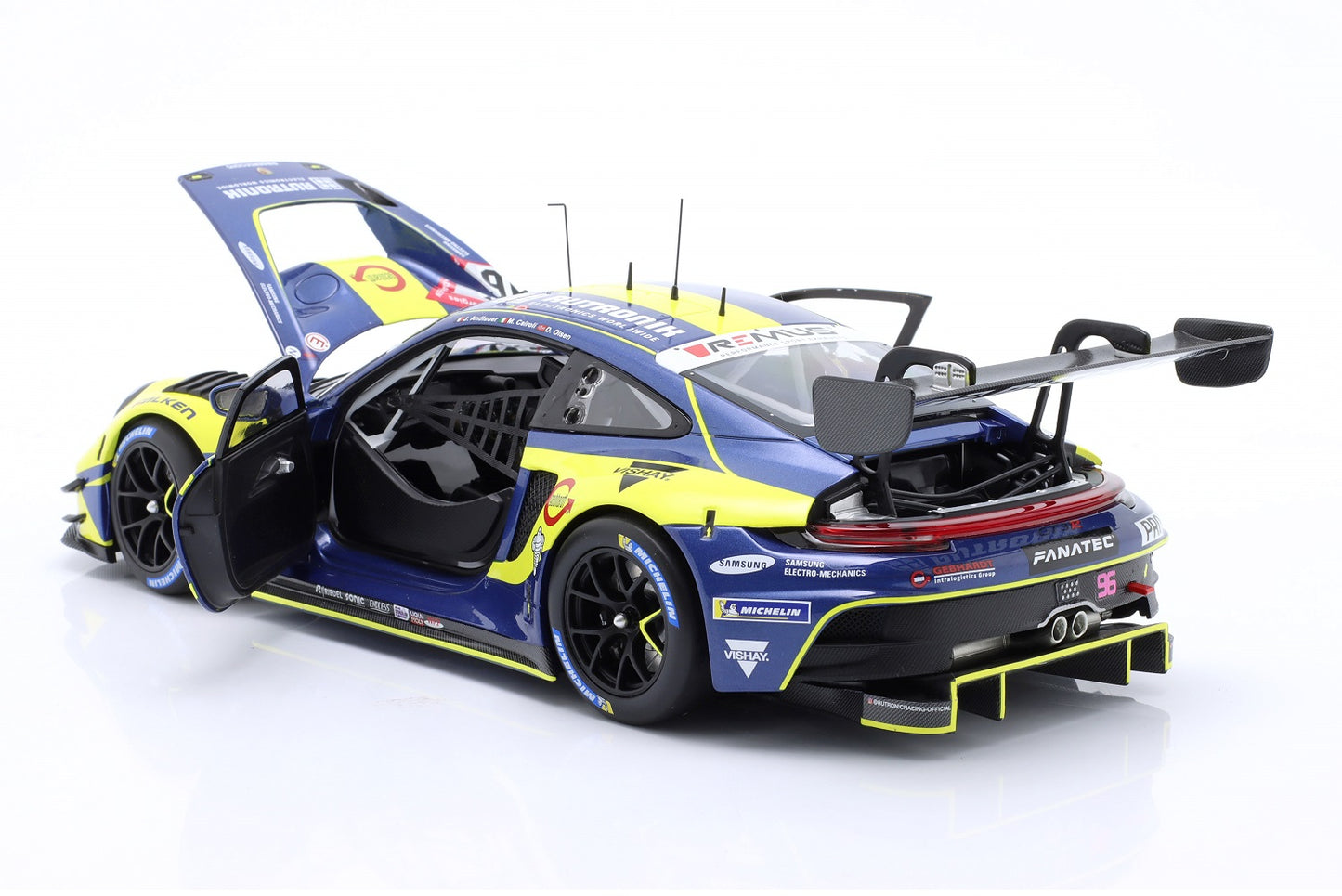 Minichamps Porsche 911 992 GT3 R Team Rutronik Racing No 96 24hr Nurgurgring 2023 Yellow & Blue 1:18