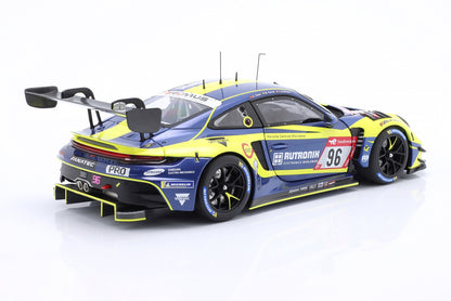 Minichamps Porsche 911 992 GT3 R Team Rutronik Racing No 96 24hr Nurgurgring 2023 Yellow & Blue 1:18