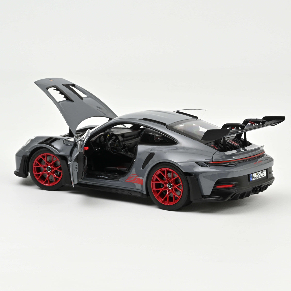 Norev Porsche 911 992 GT3 RS Arctic Gray w/ Pyro Red Wheels 1:18