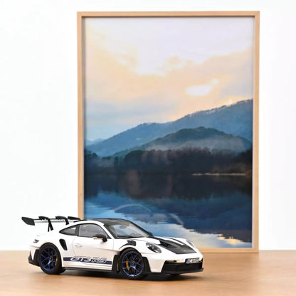 Norev 2022 Porsche 911 992 GT3 RS w/ Weissach Package White w/ Indigo Blue Wheels & Deco 1:18