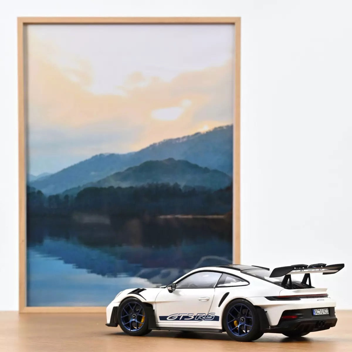 Norev 2022 Porsche 911 992 GT3 RS w/ Weissach Package White w/ Indigo Blue Wheels & Deco 1:18