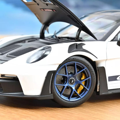 Norev 2022 Porsche 911 992 GT3 RS w/ Weissach Package White w/ Indigo Blue Wheels & Deco 1:18