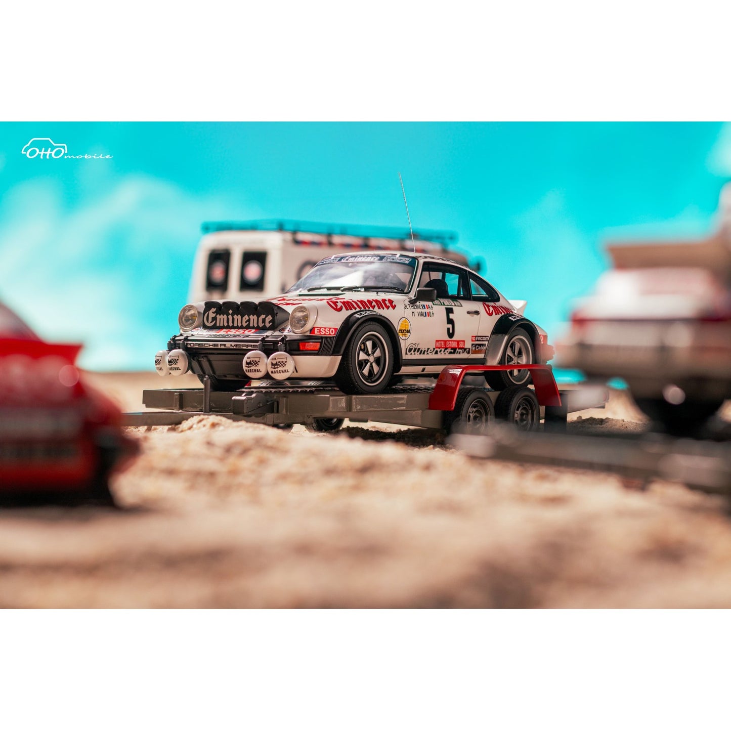 Otto 1981 Porsche Rally Set - 911 SC Gr.4 + Trailer + Citroen C35 Van Assistance Rallye de Portugal White 1:18