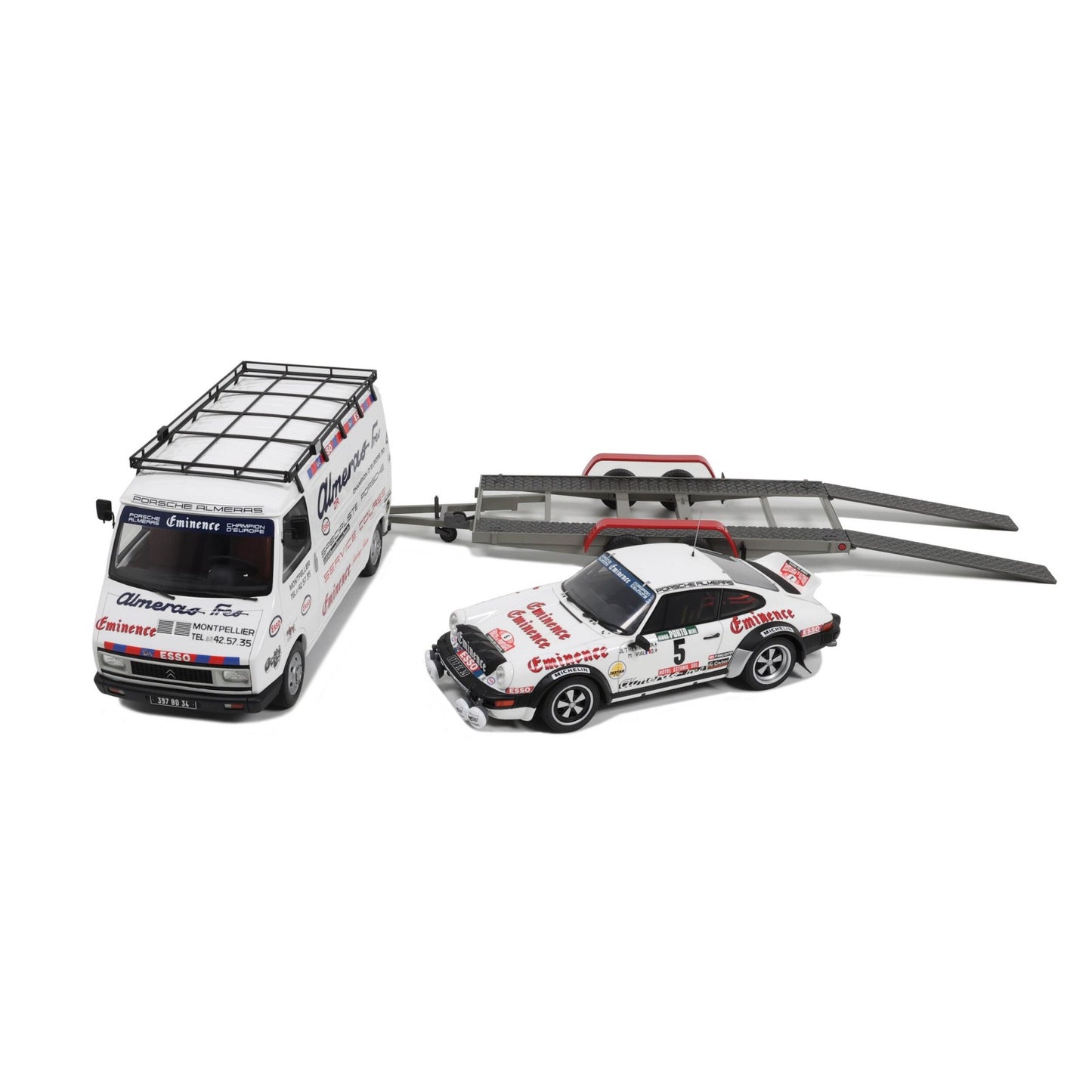 Otto 1981 Porsche Rally Set - 911 SC Gr.4 + Trailer + Citroen C35 Van Assistance Rallye de Portugal White 1:18