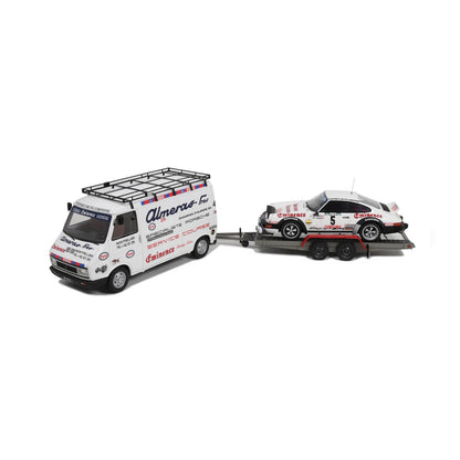 Otto 1981 Porsche Rally Set - 911 SC Gr.4 + Trailer + Citroen C35 Van Assistance Rallye de Portugal White 1:18