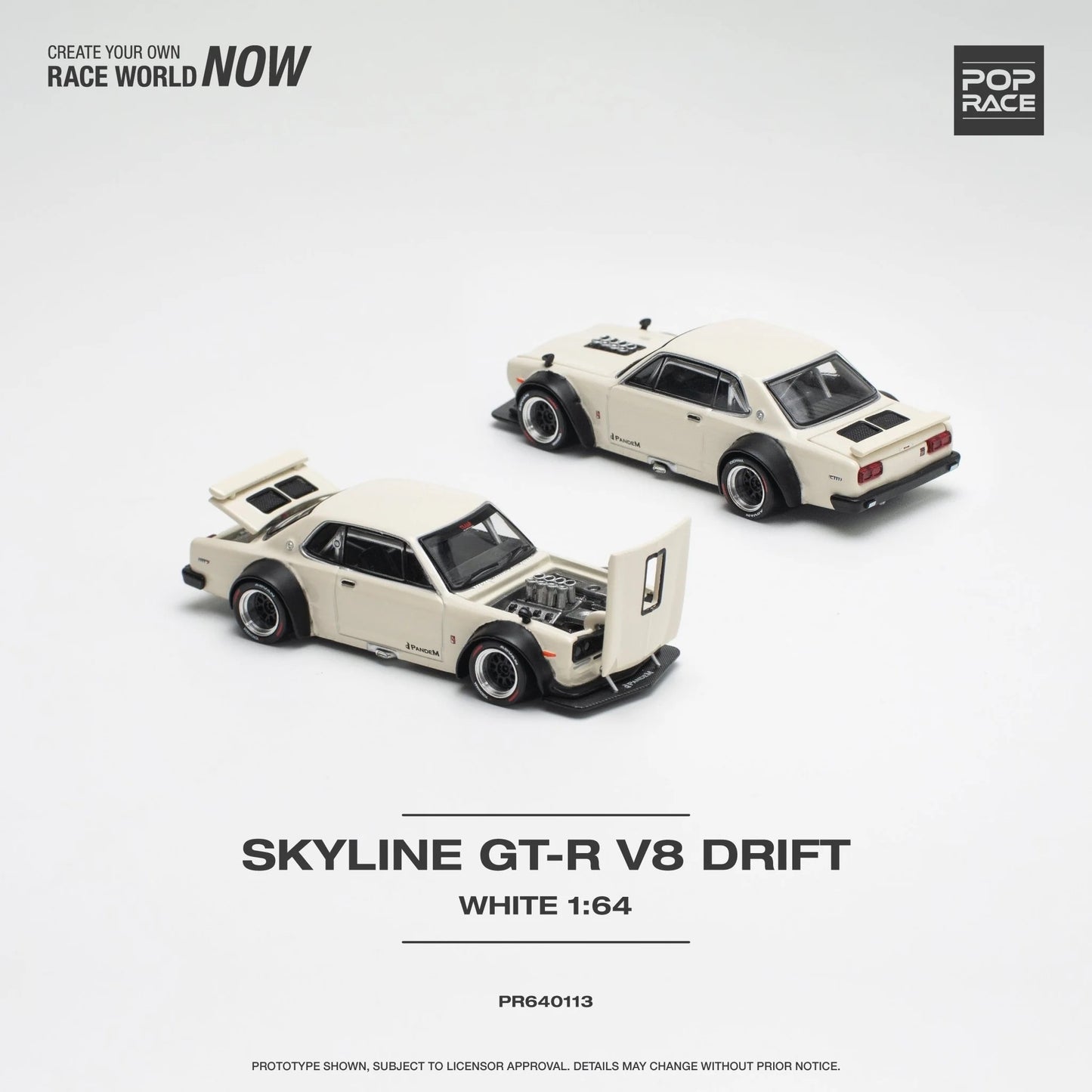 Pop Race Nissan Skyline GT-R V8 Drift (Hakosuka) RHD White 1:64