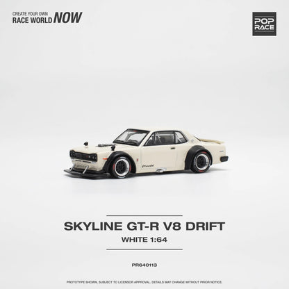 Pop Race Nissan Skyline GT-R V8 Drift (Hakosuka) RHD White 1:64