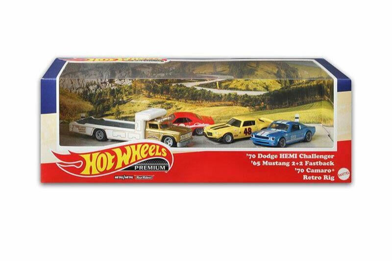 Hot Wheels Premium Collector Set #5 Going to the Races Dodge, Chevy, Ford, Hauler in Diorama Box 1:64