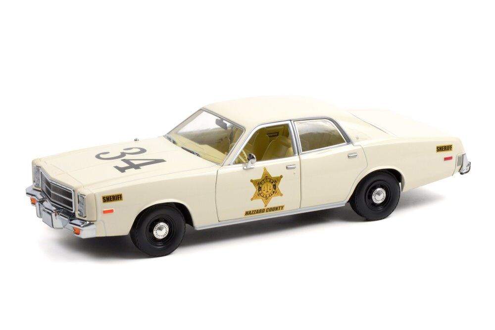 Greenlight 1977 Plymouth Fury Riverton Sheriff #34 Police Cruiser (Dukes of Hazzard) 1:18