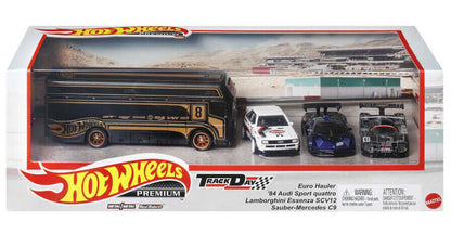 Hot Wheels Premium Collector Set #13 Track Day Sauber, Audi, Lamborghini, and Euro Hauler in Diorama Box 1:64